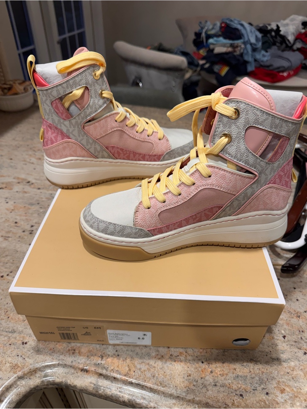 MICHAEL Michael Kors Pink, Cream & Yellow Lace-Up High-Top Boots. Brand New